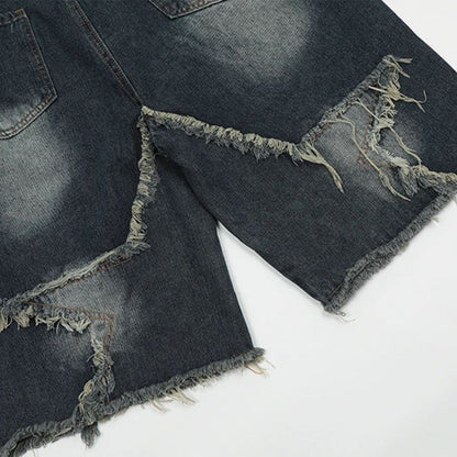 Star Frayed Patch Bermuda Denim Shorts - APEX MADE