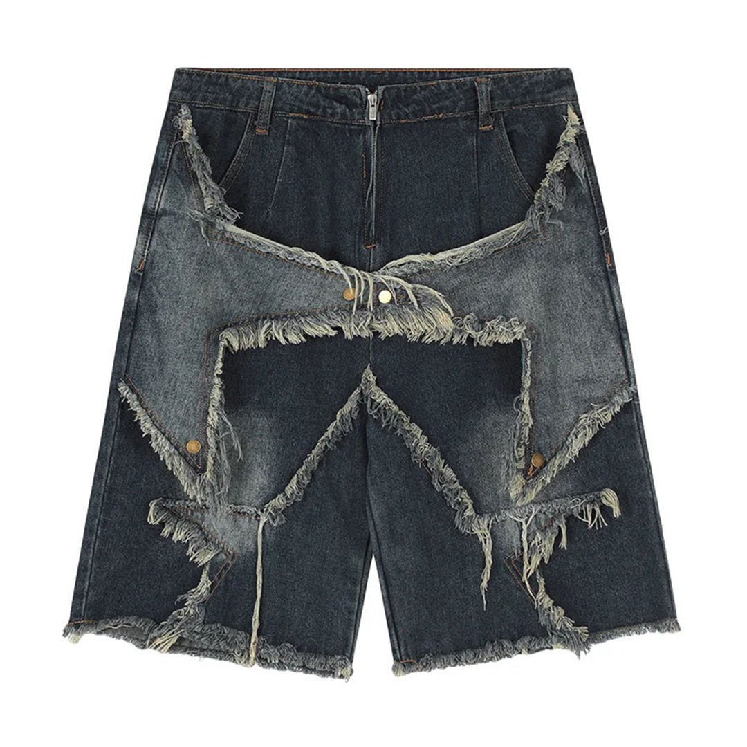 Star Frayed Patch Bermuda Denim Shorts - APEX MADE