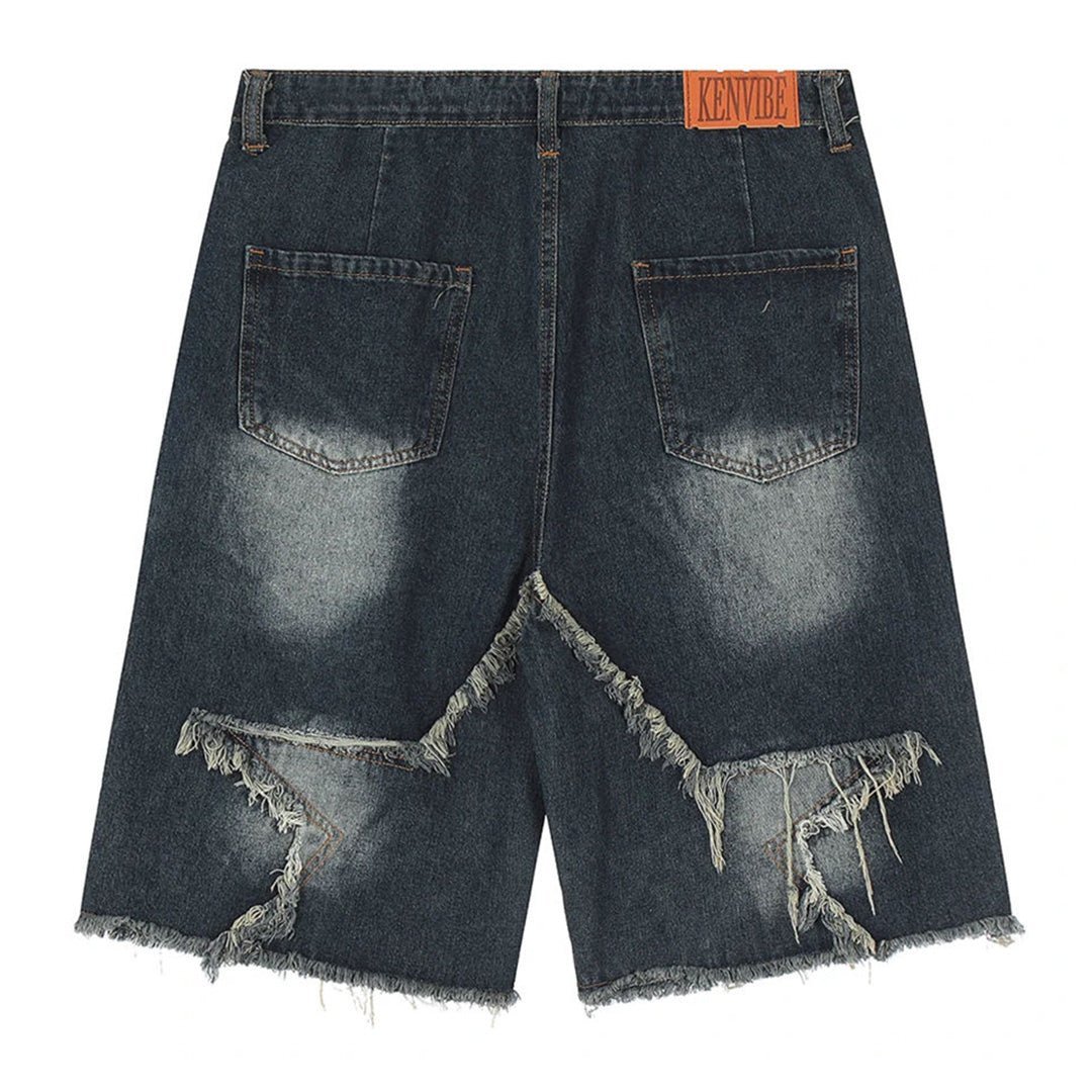 Star Frayed Patch Bermuda Denim Shorts - APEX MADE