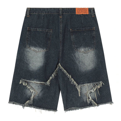 Star Frayed Patch Bermuda Denim Shorts - APEX MADE