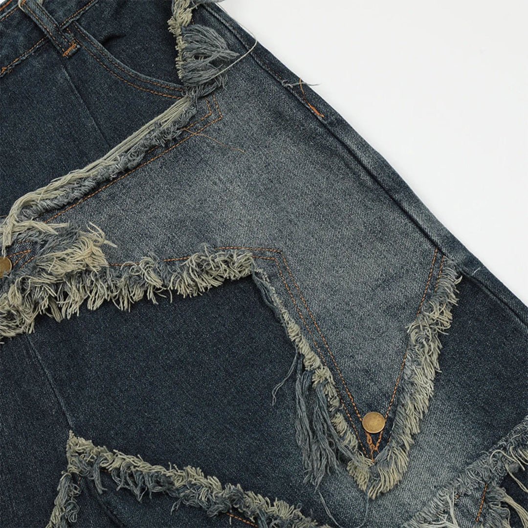 Star Frayed Patch Bermuda Denim Shorts - APEX MADE