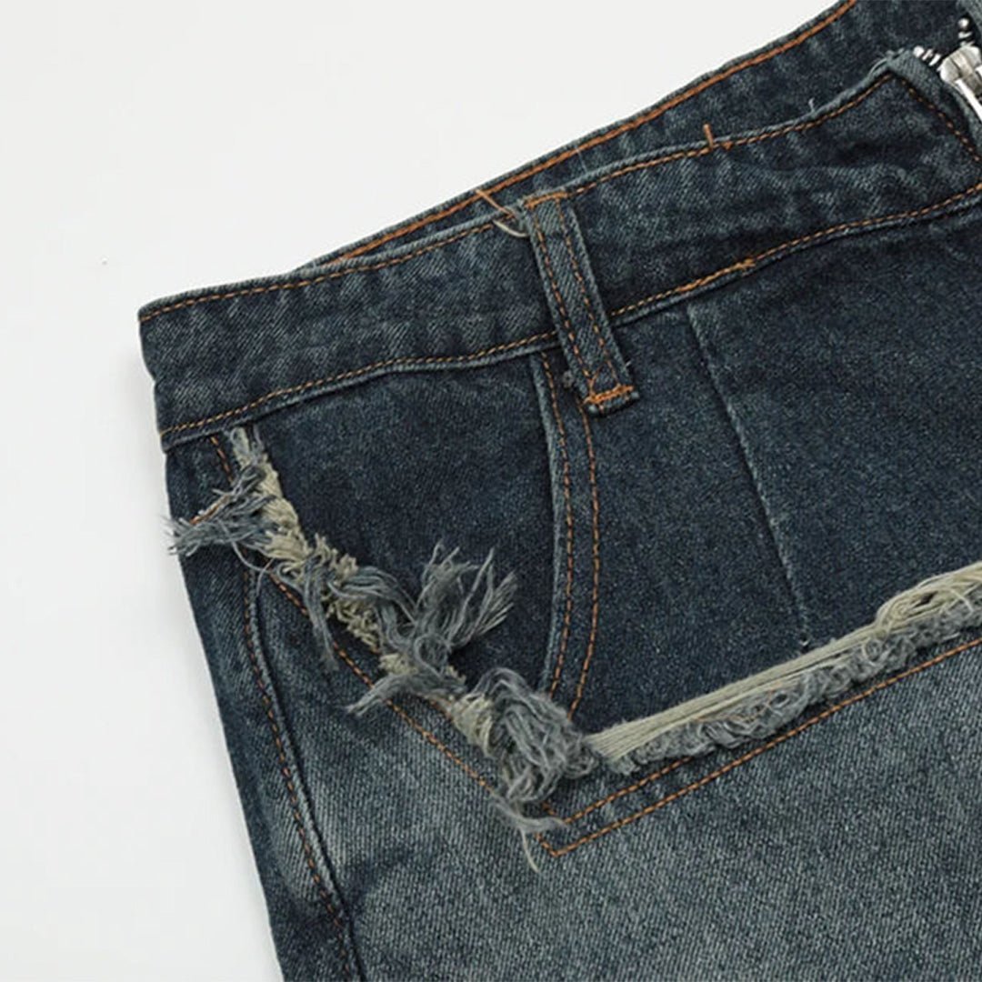 Star Frayed Patch Bermuda Denim Shorts - APEX MADE