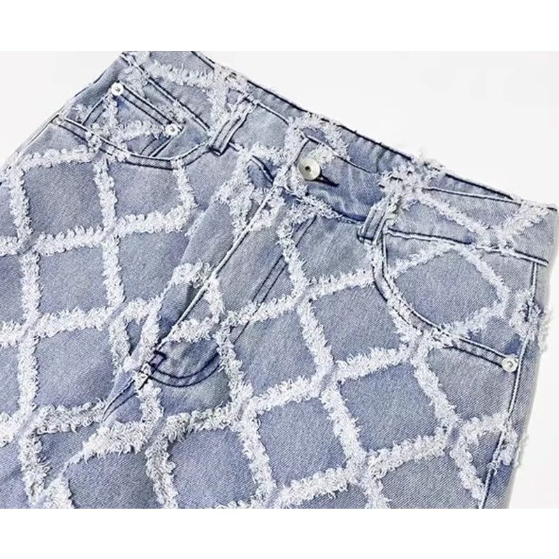 Star Printed Frayed Grid Jeans - APEX MADE