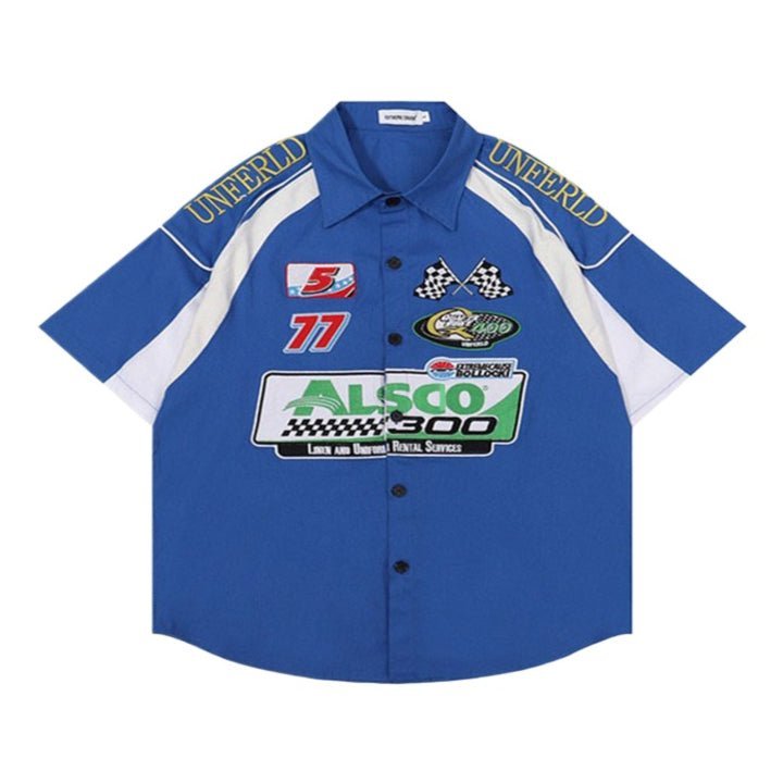 Street Colorblock Embroidered Short Sleeve Shirt - APEX MADE