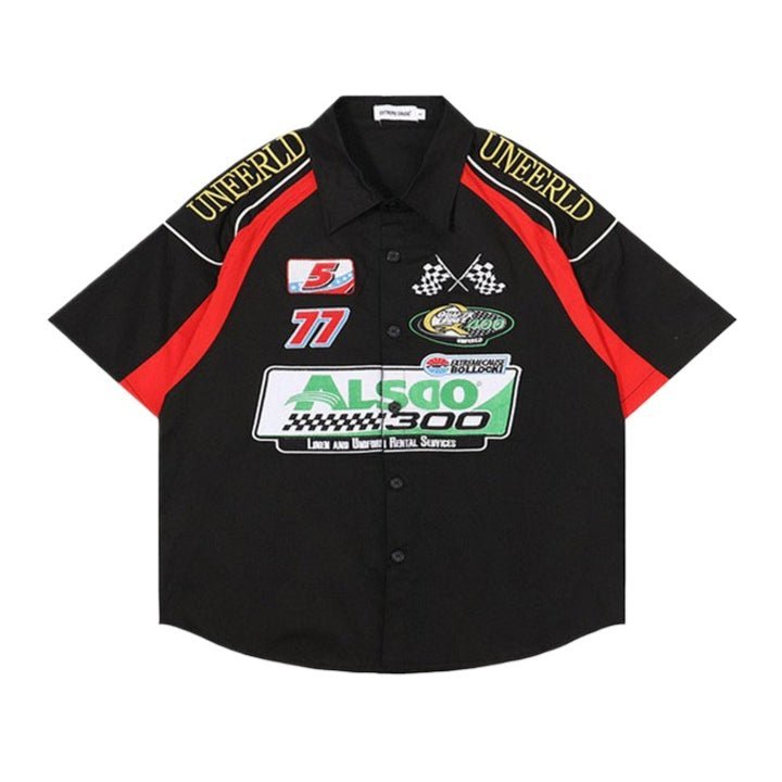 Street Colorblock Embroidered Short Sleeve Shirt - APEX MADE