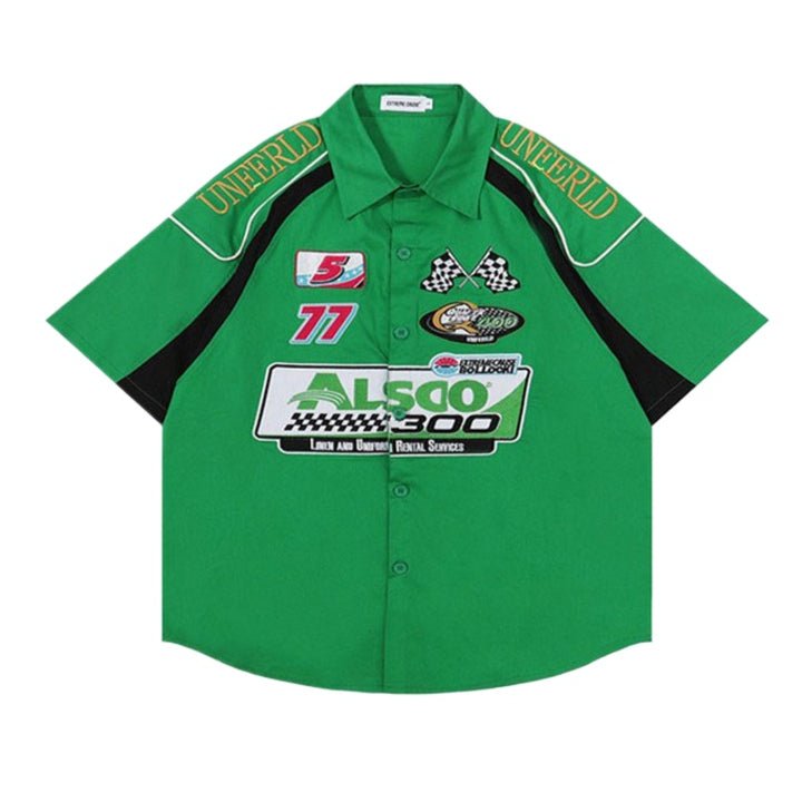 Street Colorblock Embroidered Short Sleeve Shirt - APEX MADE