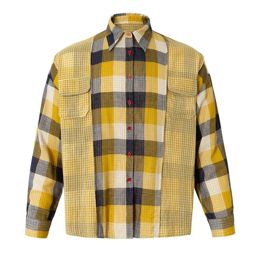 Stripe Paneled Plaid Casual Shirt - APEX MADE