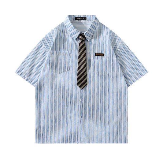 Tie Lapel Casual Short Sleeve Shirt - APEX MADE