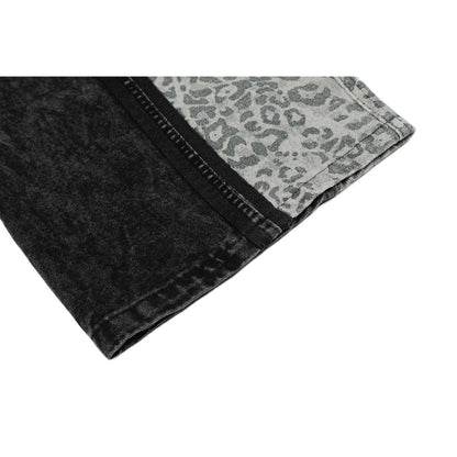 Washed Leopard Print Contrast Panel Jeans - APEX MADE
