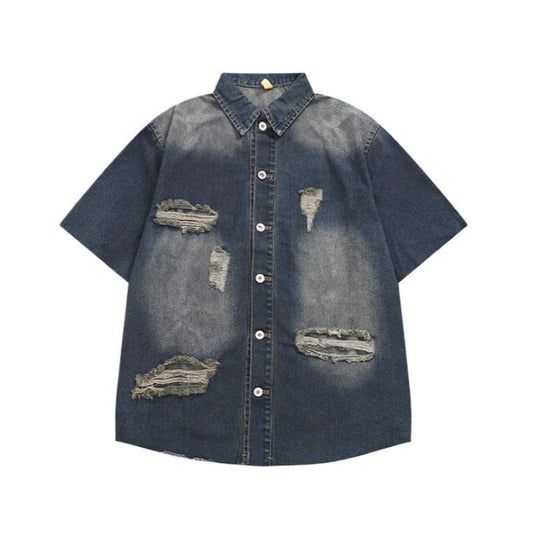 Washed Ripped Denim Shirts - APEX MADE